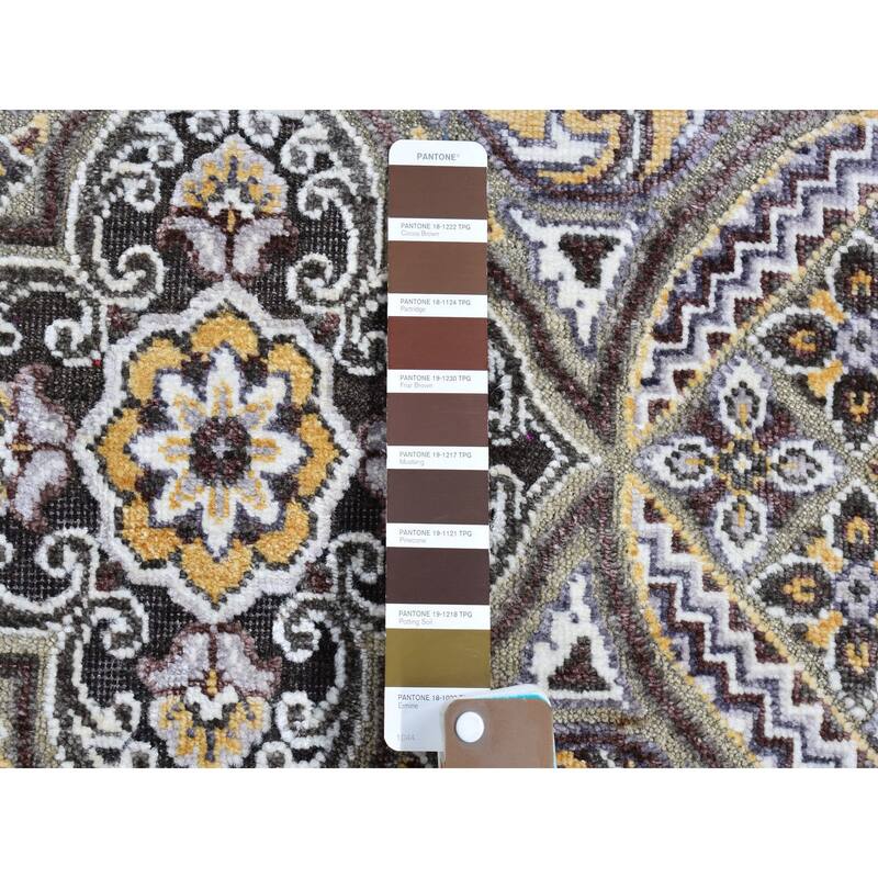 Shahbanu Rugs Mughal Inspired Medallions Design Textured Wool and Silk